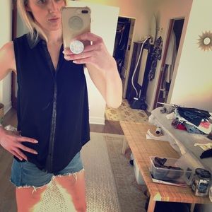 Leather Collared button up sleeveless